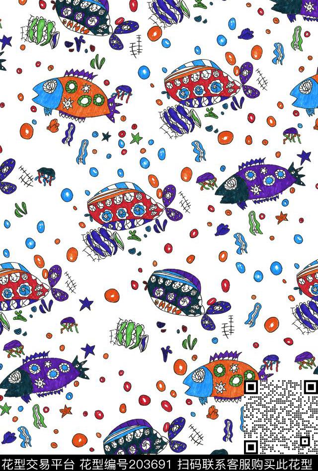 鱼海底儿童数码印花华亿平台下载（图片编号: 203691） - 瓦栏（Walan）