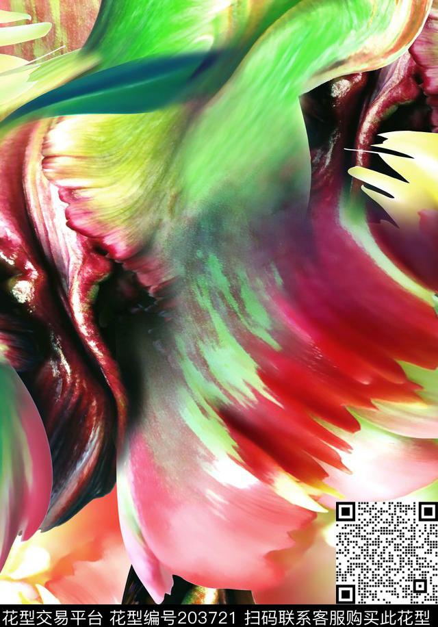 抽象肌理红绿数码印花华亿平台下载（图片编号: 203721） - 瓦栏（Walan）