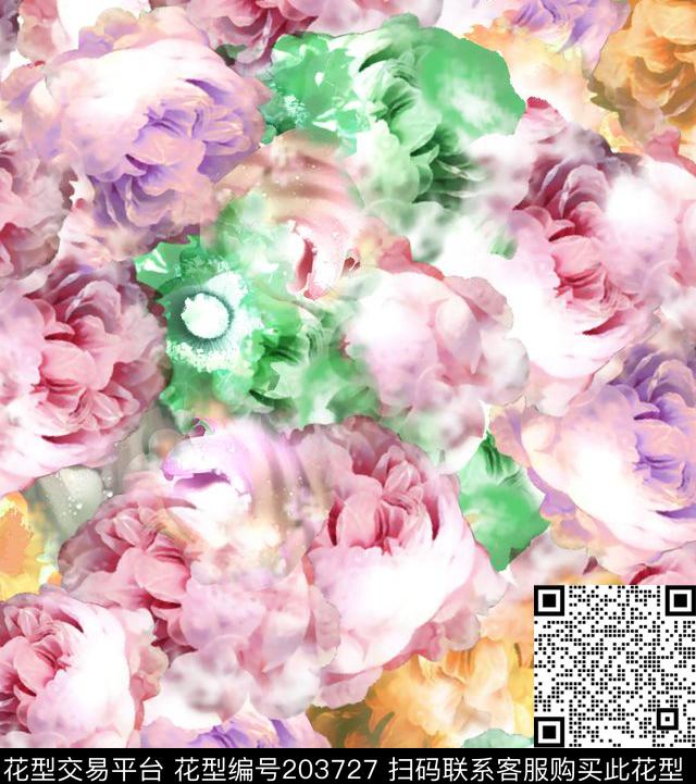 朦胧花卉花朵花瓣数码印花华亿平台下载（图片编号: 203727） - 瓦栏（Walan）