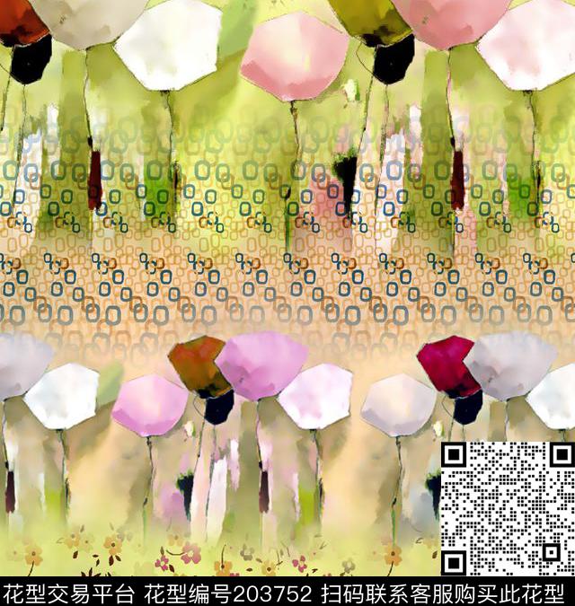几何平面花卉水彩肌理数码印花华亿平台下载（图片编号: 203752） - 瓦栏（Walan）