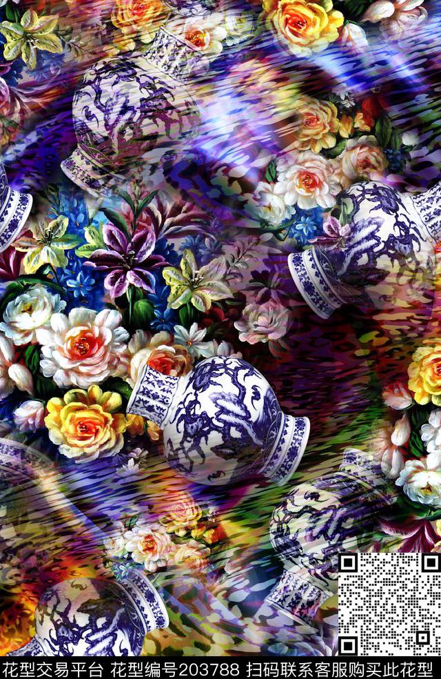 绚丽花卉数码印花服装数码印花华亿平台下载（图片编号: 203788） - 瓦栏（Walan）