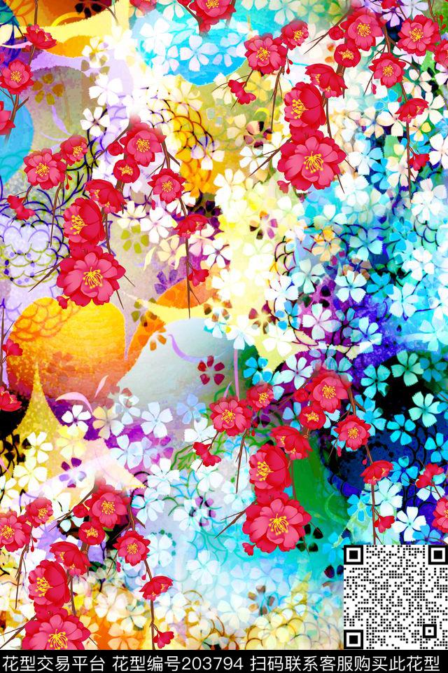 花朵花卉服装数码印花华亿平台下载（图片编号: 203794） - 瓦栏（Walan）