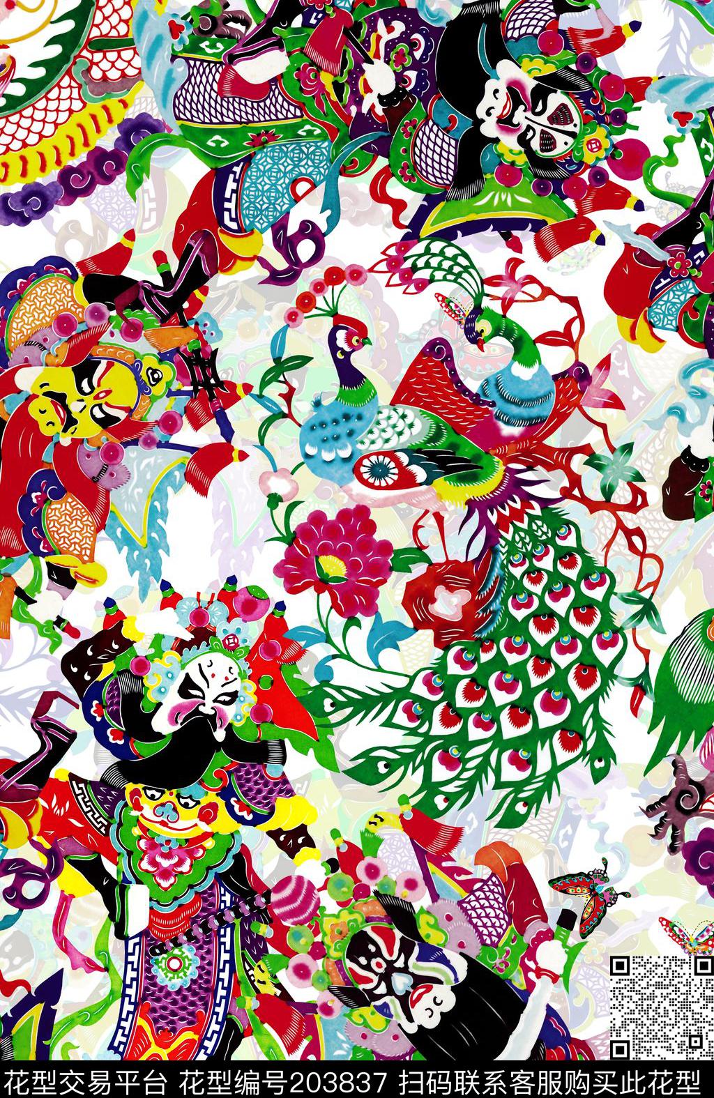 京剧、脸谱龙京味数码印花华亿平台下载（图片编号: 203837） - 瓦栏（Walan）