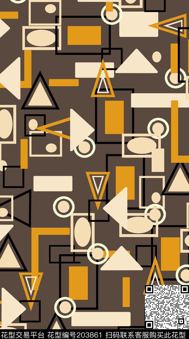 几何色块拼接组合数码印花华亿平台下载（图片编号: 203861） - 瓦栏（Walan）