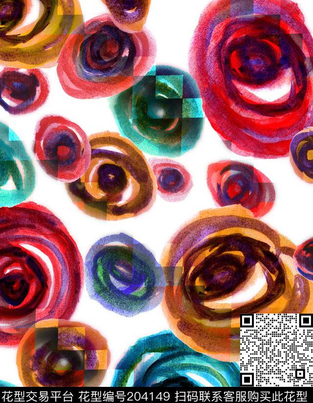 几何小方块圆圈数码印花华亿平台下载（图片编号: 204149） - 瓦栏（Walan）