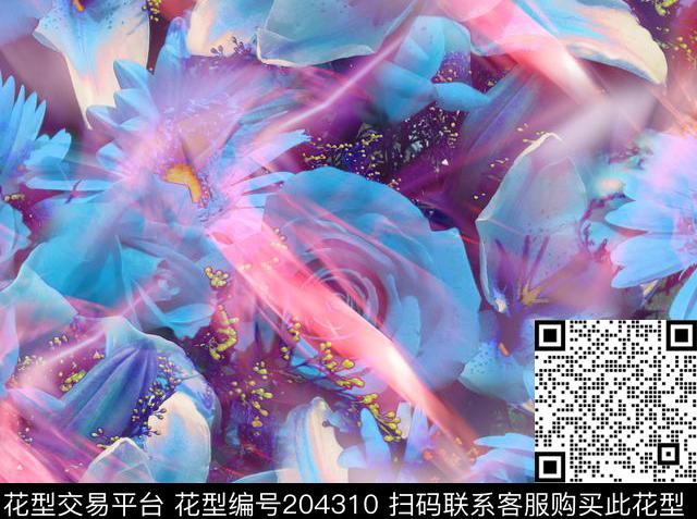 色彩斑斓绚丽花卉数码印花华亿平台下载（图片编号: 204310） - 瓦栏（Walan）