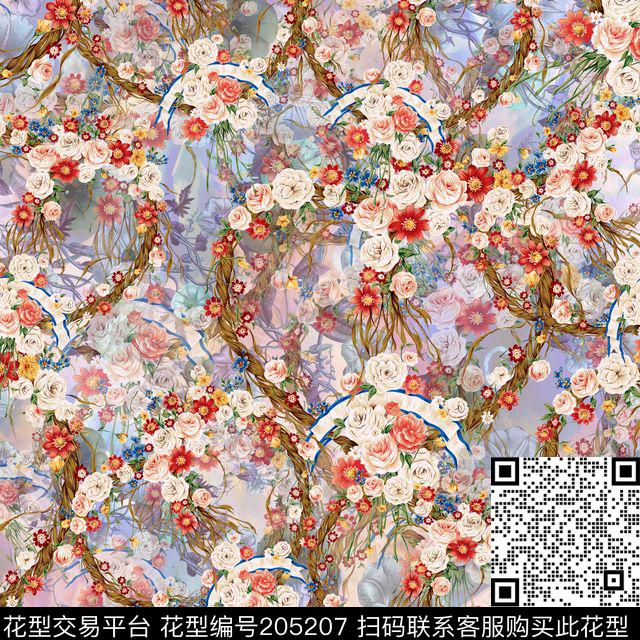 花环小花粘连数码印花华亿平台下载（图片编号: 205207） - 瓦栏（Walan）
