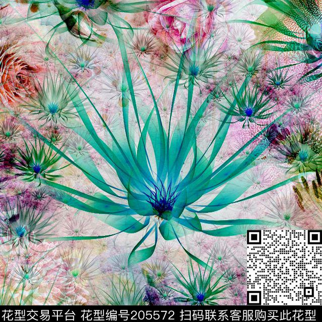 花卉抽象数码印花华亿平台下载（图片编号: 205572） - 瓦栏（Walan）