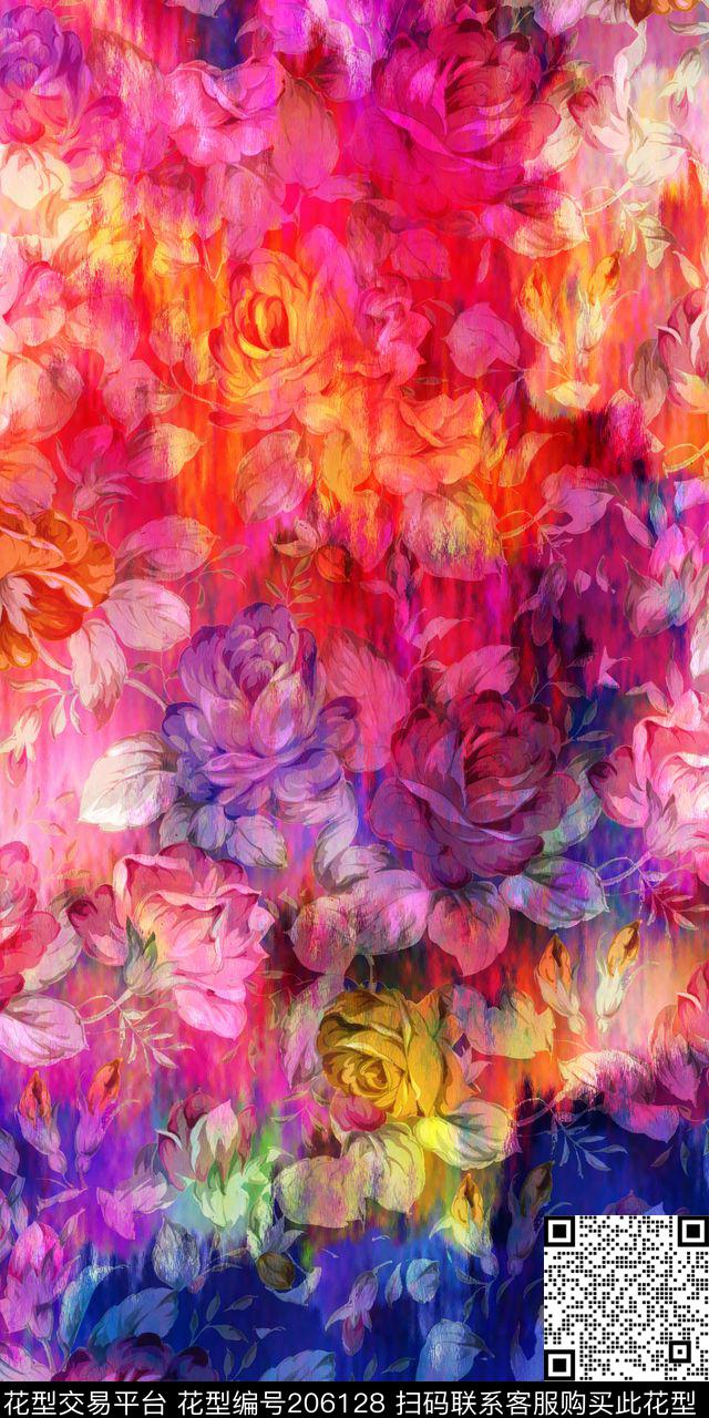 小碎花花瓣彩色数码印花华亿平台下载（图片编号: 206128） - 瓦栏（Walan）