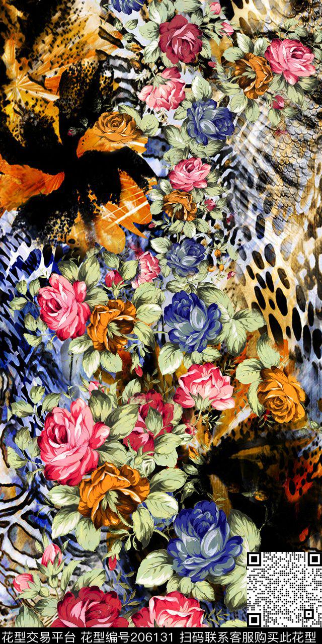 花卉豹纹男装数码印花华亿平台下载（图片编号: 206131） - 瓦栏（Walan）