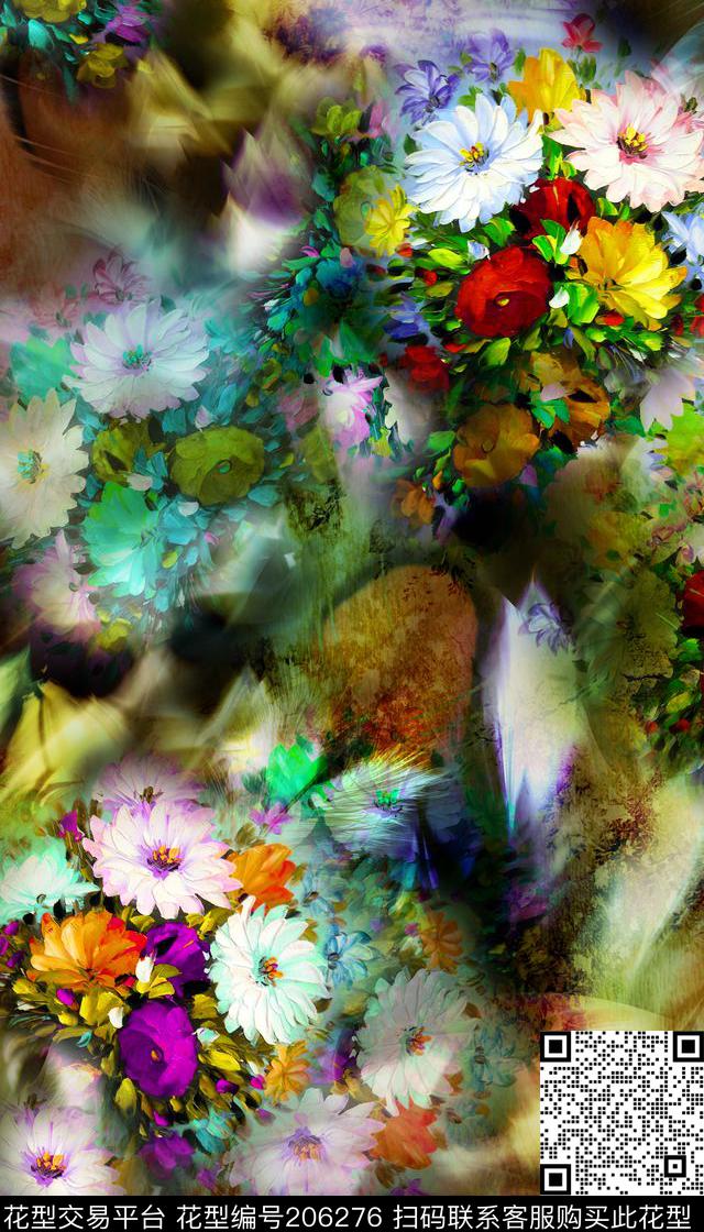 花卉油画田园风数码印花华亿平台下载（图片编号: 206276） - 瓦栏（Walan）