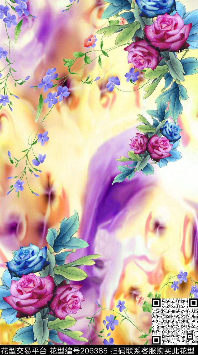 花卉欧美创意、肌理、几何类数码印花华亿平台下载（图片编号: 206385） - 瓦栏（Walan）