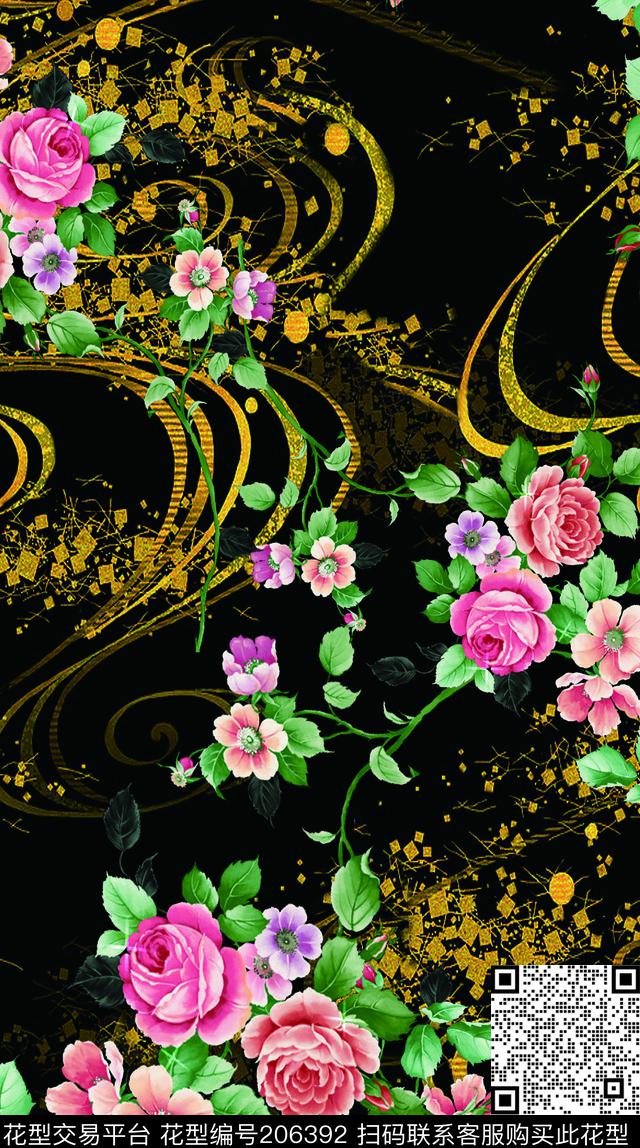 花卉玫瑰蔷薇数码印花华亿平台下载（图片编号: 206392） - 瓦栏（Walan）