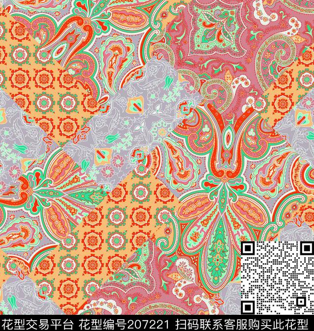 佩斯利民族风数码印花华亿平台下载（图片编号: 207221） - 瓦栏（Walan）