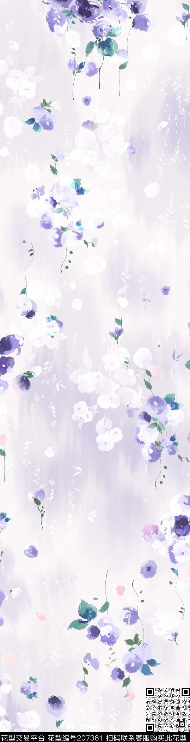 花卉水彩清新数码印花华亿平台下载（图片编号: 207361） - 瓦栏（Walan）
