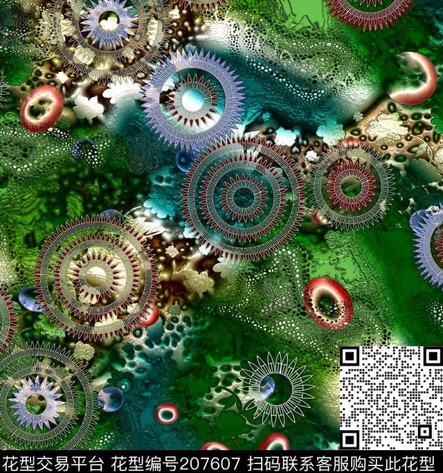 齿轮科技感斑驳肌理底纹数码印花华亿平台下载（图片编号: 207607） - 瓦栏（Walan）