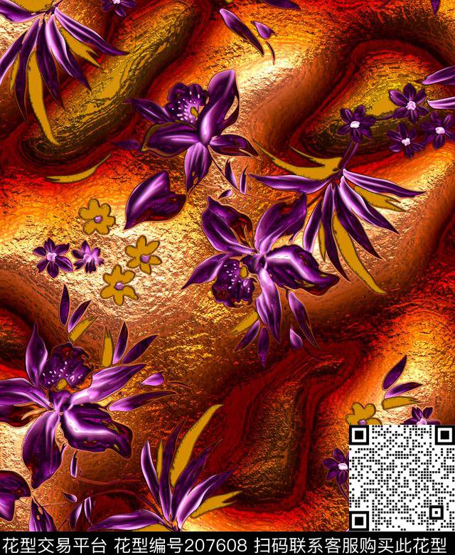 绚丽抽象背景手绘花卉数码印花华亿平台下载（图片编号: 207608） - 瓦栏（Walan）