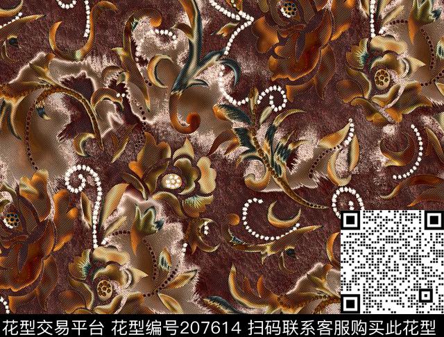 花卉抽象数码印花华亿平台下载（图片编号: 207614） - 瓦栏（Walan）