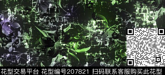 花朵抽象闪烁数码印花华亿平台下载（图片编号: 207821） - 瓦栏（Walan）