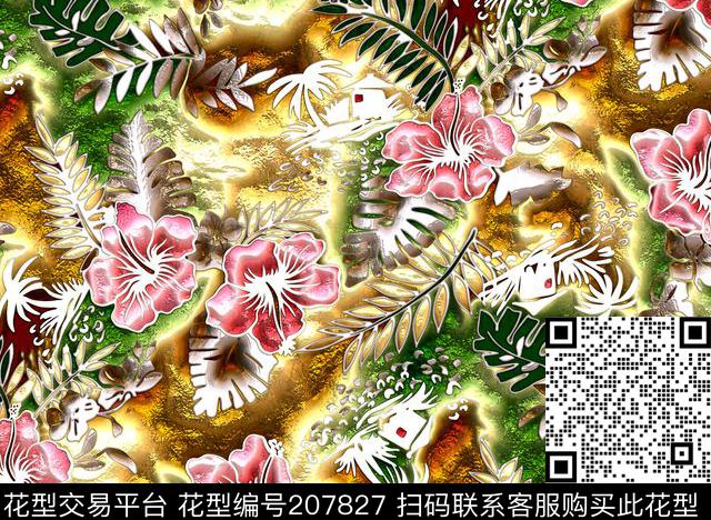 花朵花卉叶子数码印花华亿平台下载（图片编号: 207827） - 瓦栏（Walan）