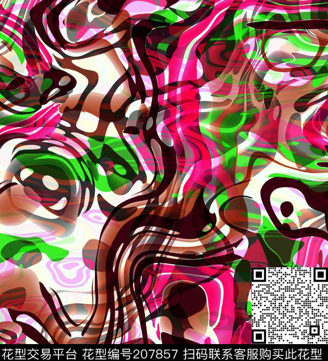 线条抽象数码印花华亿平台下载（图片编号: 207857） - 瓦栏（Walan）