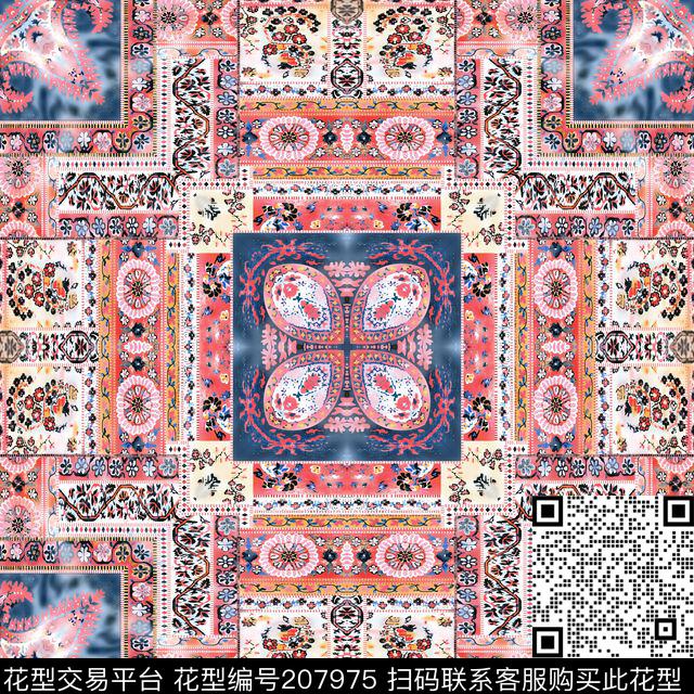 华丽方巾正方形数码印花华亿平台下载（图片编号: 207975） - 瓦栏（Walan）