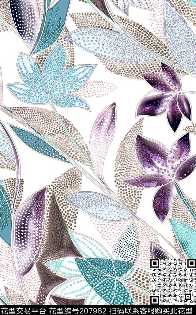 水钻花卉叶子数码印花华亿平台下载（图片编号: 207982） - 瓦栏（Walan）