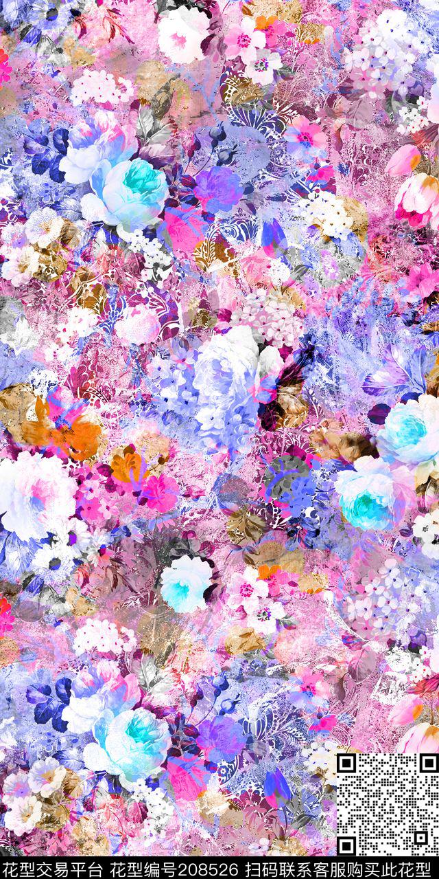 白色玫瑰白数码印花华亿平台下载（图片编号: 208526） - 瓦栏（Walan）