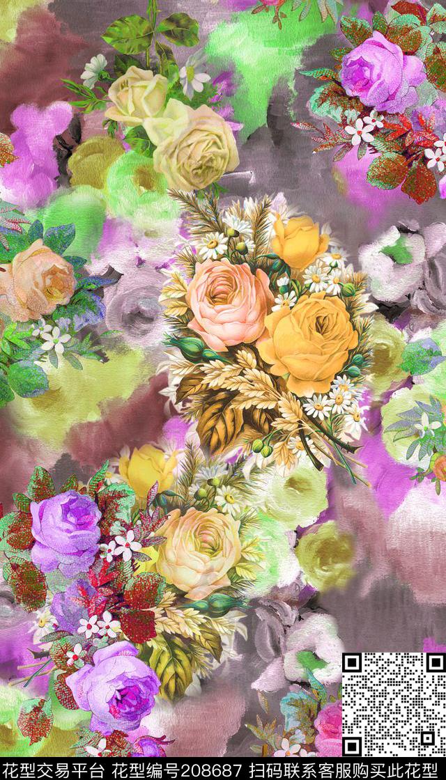朦胧花卉肌理感背景手绘花卉数码印花华亿平台下载（图片编号: 208687） - 瓦栏（Walan）