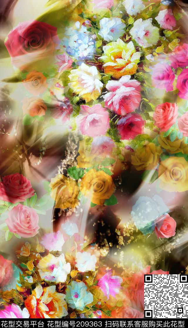 朦胧抽象背景油画花卉花朵数码印花华亿平台下载（图片编号: 209363） - 瓦栏（Walan）