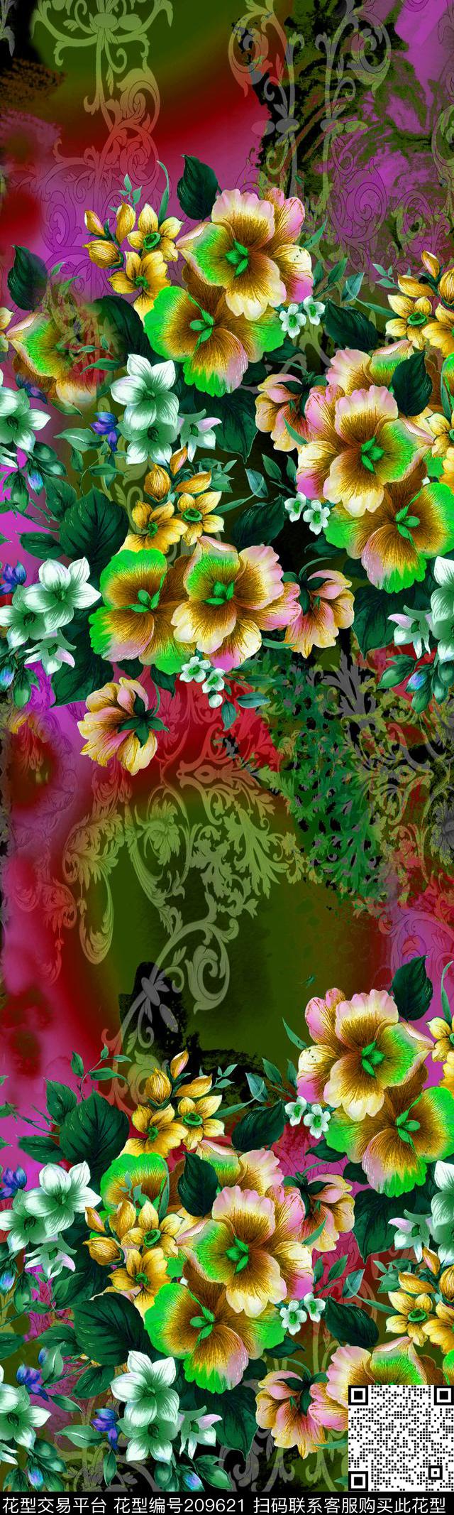 花卉渐变镜像数码印花华亿平台下载（图片编号: 209621） - 瓦栏（Walan）