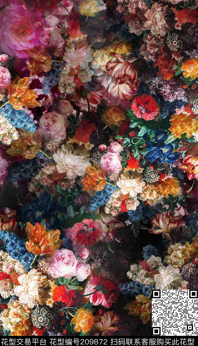 油画花朵花卉数码印花华亿平台下载（图片编号: 209872） - 瓦栏（Walan）