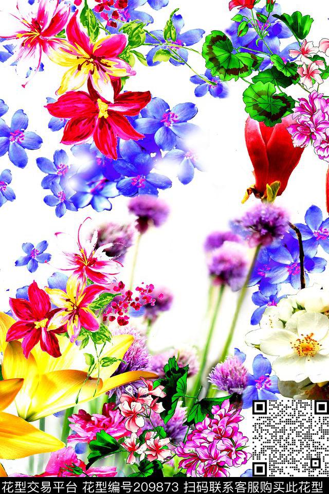 花朵花数码印花华亿平台下载（图片编号: 209873） - 瓦栏（Walan）