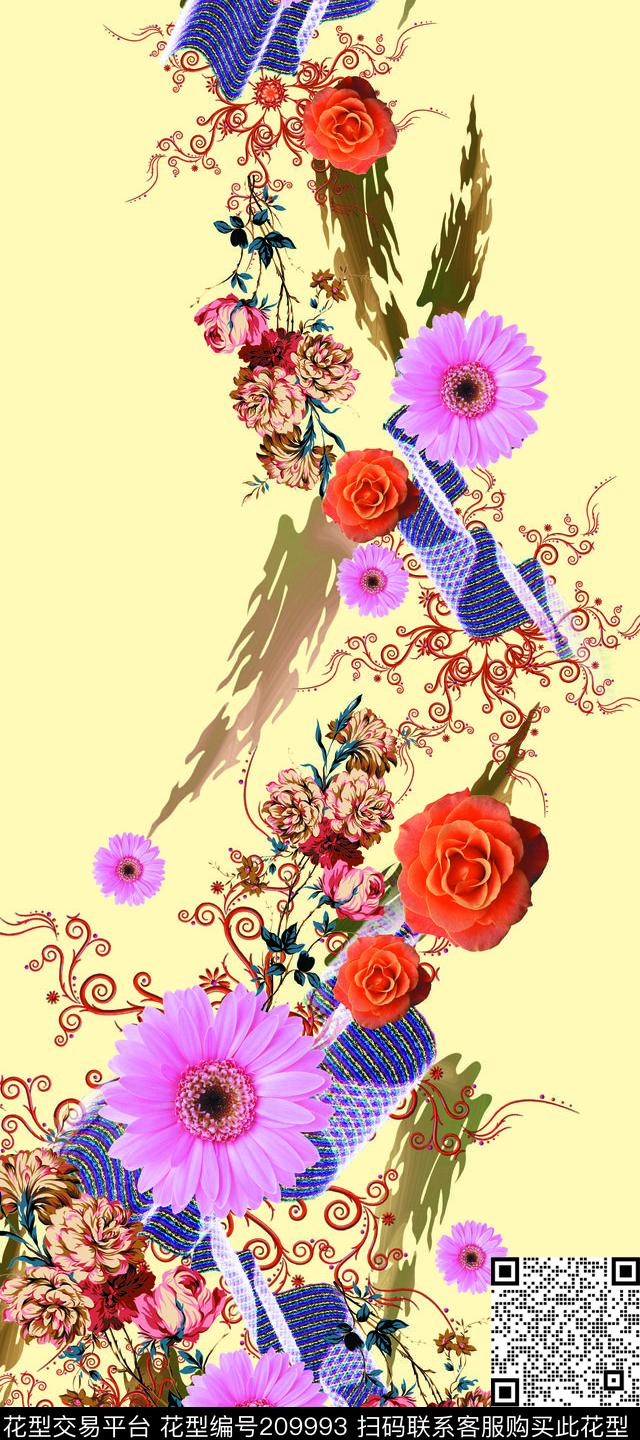 云彩渐变雏菊数码印花华亿平台下载（图片编号: 209993） - 瓦栏（Walan）