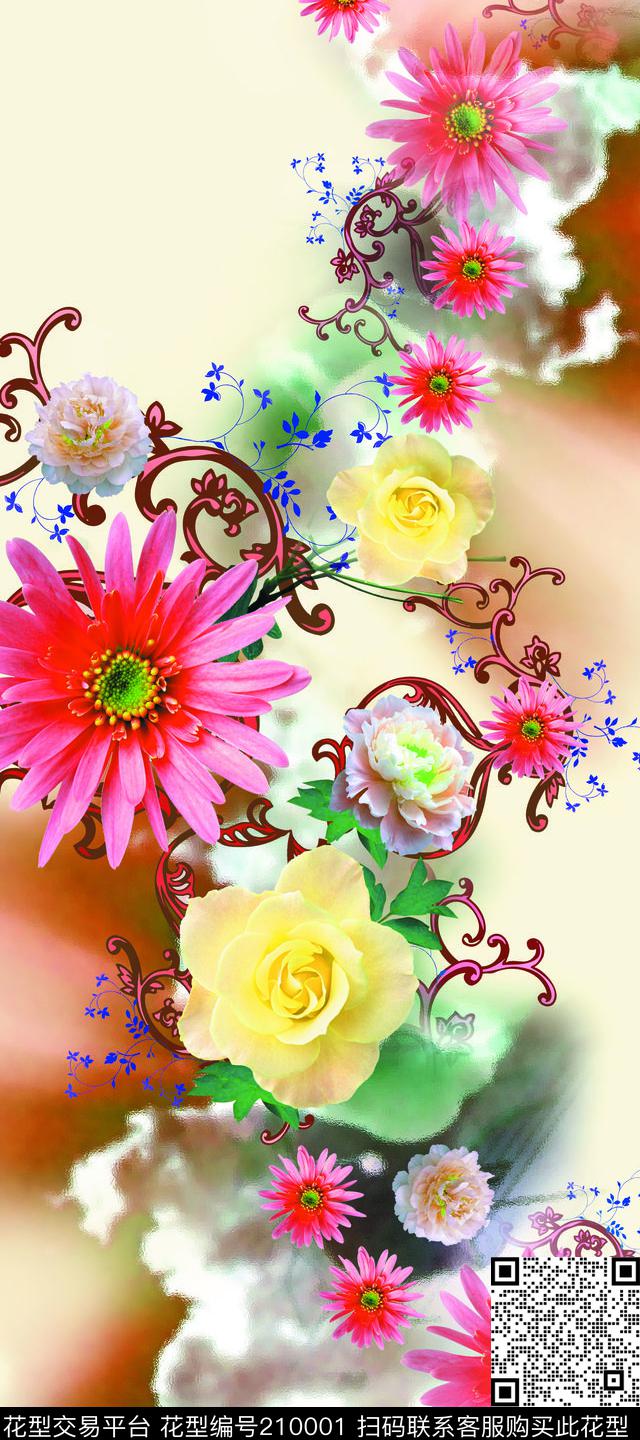 肌理雏菊花纹数码印花华亿平台下载（图片编号: 210001） - 瓦栏（Walan）