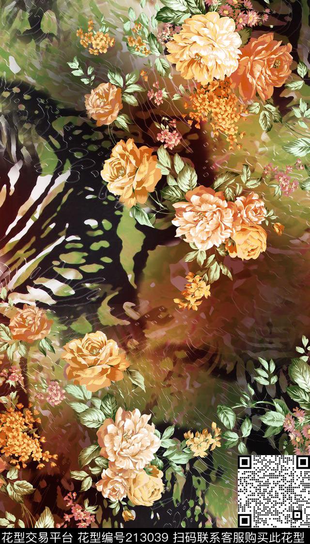 花卉满地花叶子数码印花华亿平台下载（图片编号: 213039） - 瓦栏（Walan）