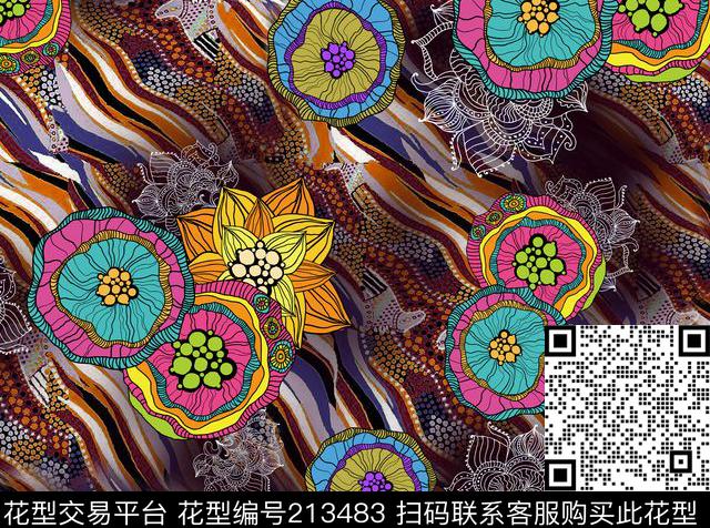 花卉插画矢量图数码印花华亿平台下载（图片编号: 213483） - 瓦栏（Walan）