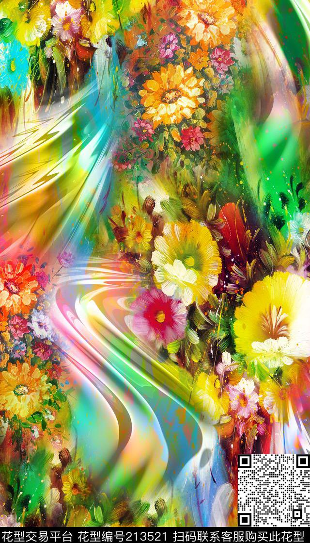 油画花卉花朵数码印花华亿平台下载（图片编号: 213521） - 瓦栏（Walan）
