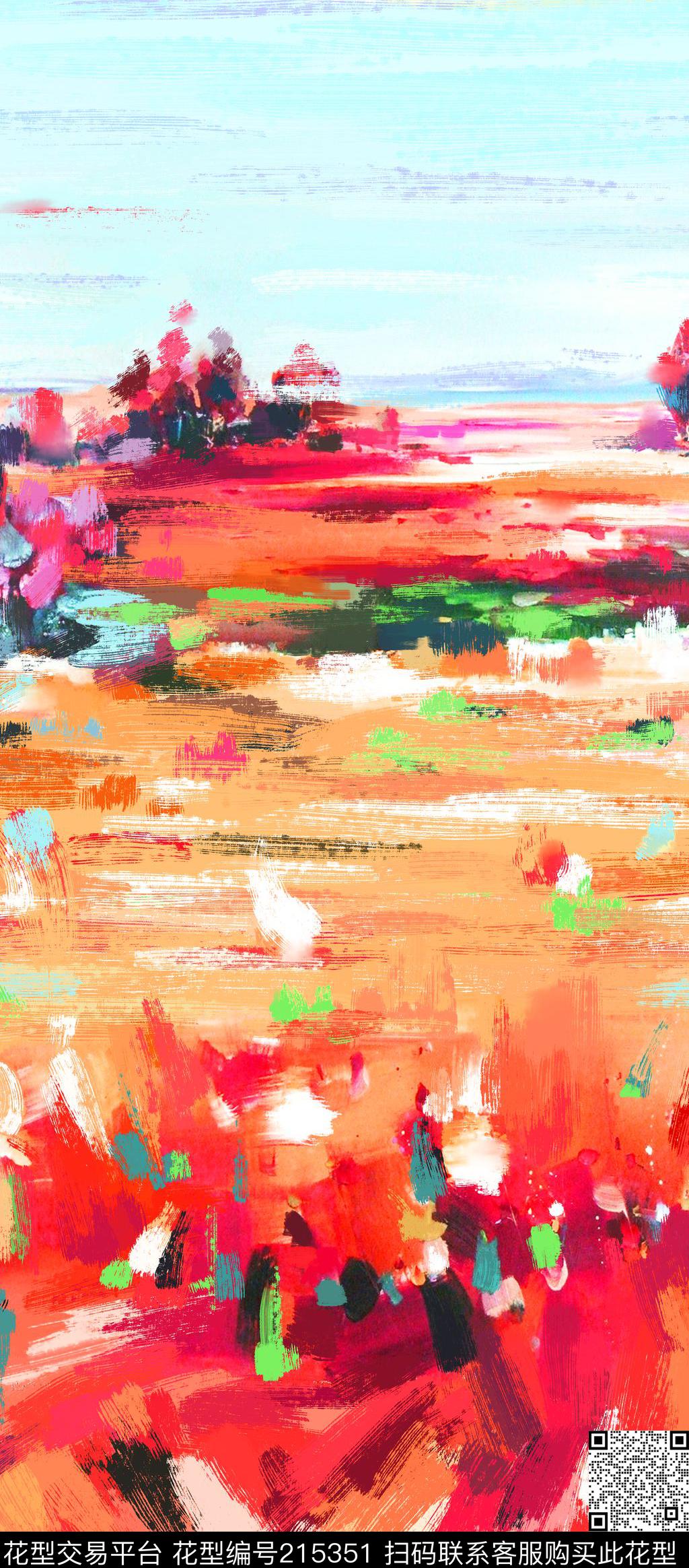 油画笔触肌理手绘数码印花华亿平台下载（图片编号: 215351） - 瓦栏（Walan）