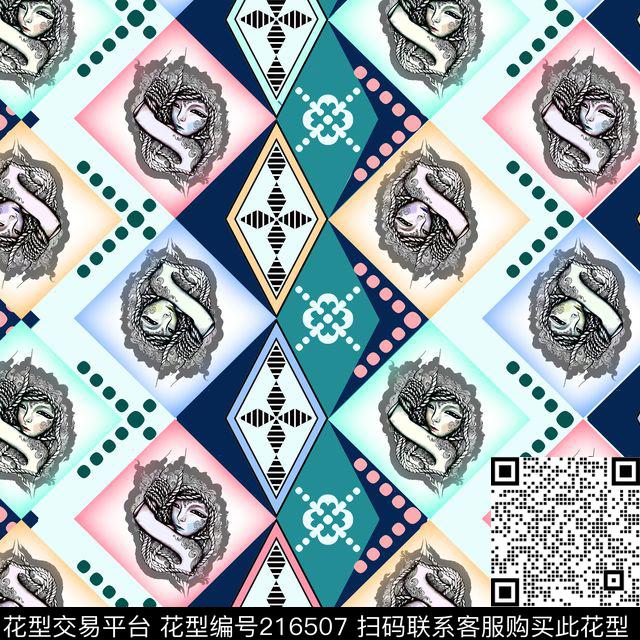 几何插画风色块传统印花华亿平台下载（图片编号: 216507） - 瓦栏（Walan）