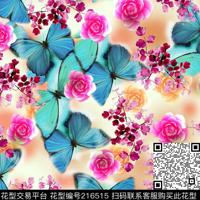 蝴蝶花卉数码印花华亿平台下载（图片编号: 216515） - 瓦栏（Walan）