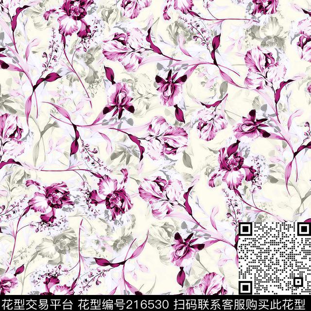 花朵花白色数码印花华亿平台下载（图片编号: 216530） - 瓦栏（Walan）