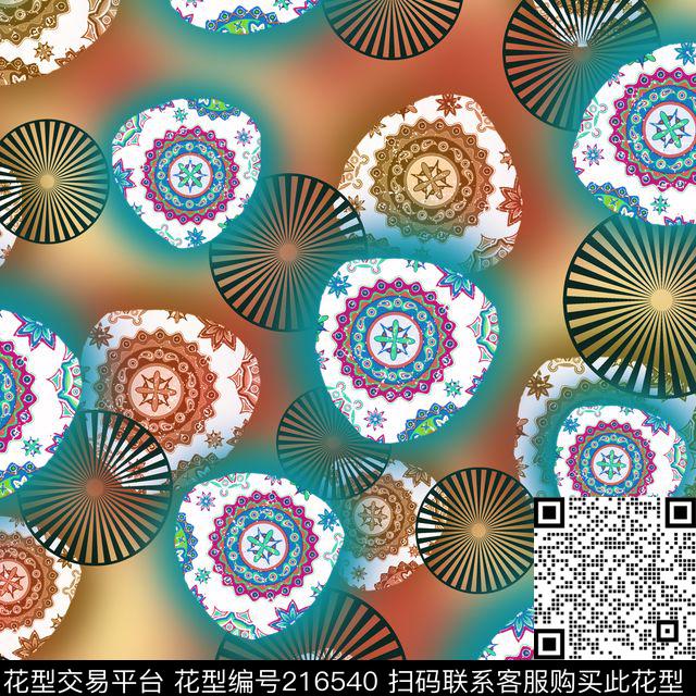 中国风青花瓷伞数码印花华亿平台下载（图片编号: 216540） - 瓦栏（Walan）