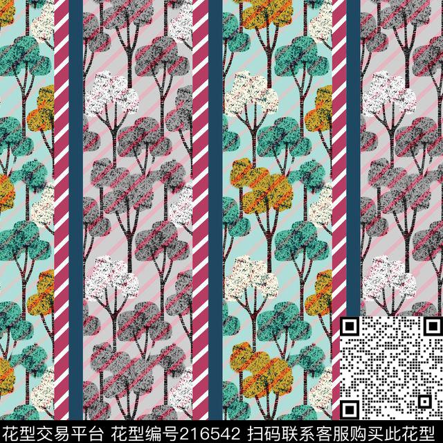 手绘植物树数码印花华亿平台下载（图片编号: 216542） - 瓦栏（Walan）