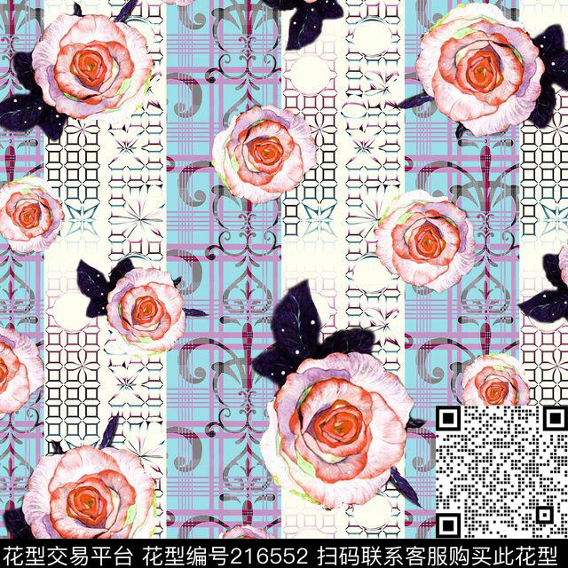 花卉玫瑰清新数码印花华亿平台下载（图片编号: 216552） - 瓦栏（Walan）