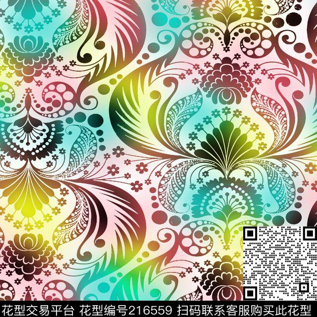渐变色多彩色矢量花纹数码印花华亿平台下载（图片编号: 216559） - 瓦栏（Walan）