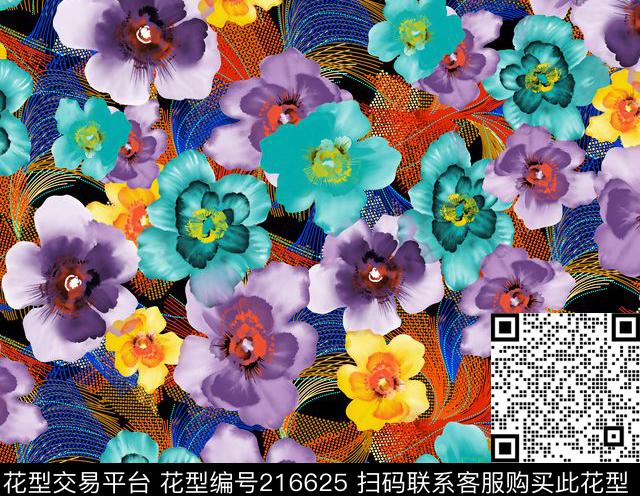 花卉淡雅花朵数码印花华亿平台下载（图片编号: 216625） - 瓦栏（Walan）