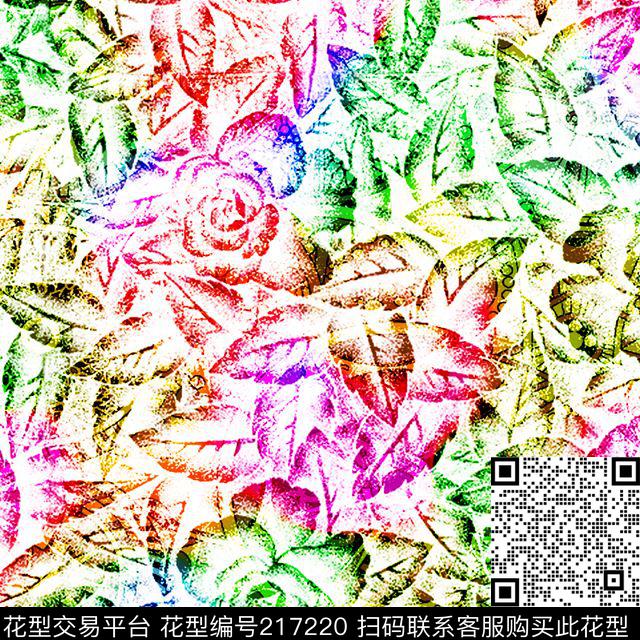 花卉渐变数码印花华亿平台下载（图片编号: 217220） - 瓦栏（Walan）
