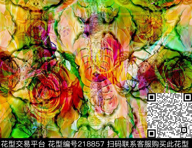 抽象肌理花卉数码印花华亿平台下载（图片编号: 218857） - 瓦栏（Walan）