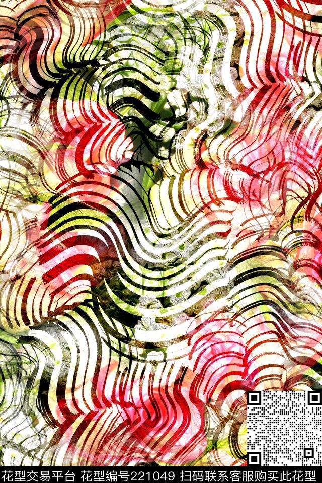 水纹波涛变形数码印花华亿平台下载（图片编号: 221049） - 瓦栏（Walan）